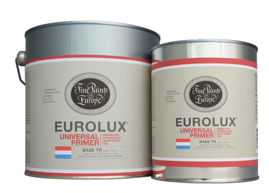 eurolux-universal-primer Eurolux Universal Primer is a fast-drying, waterborne acrylic primer for use on sheet rock, wood, aluminum, and masonry. This primer may also be used on previously painted latex or oil-based finishes which have been cleaned and lightly sanded. Eurolux Universal Primer provides an ideal foundation for all Eurolux and ECO paints. This multi-use primer is low VOC, low odor, high build, and can be easily sanded before a finish paint is applied.